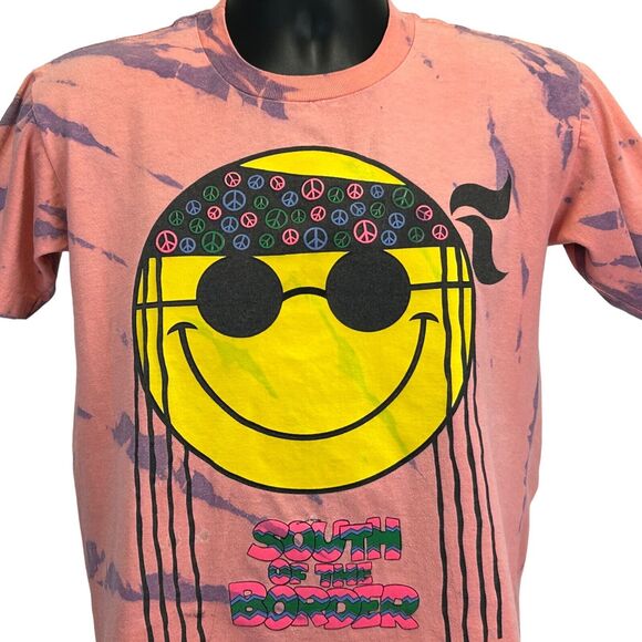 Vintage South of the Border T Shirt Mens Medium Hippie Smiling Face 80s Orange - Picture 1 of 7